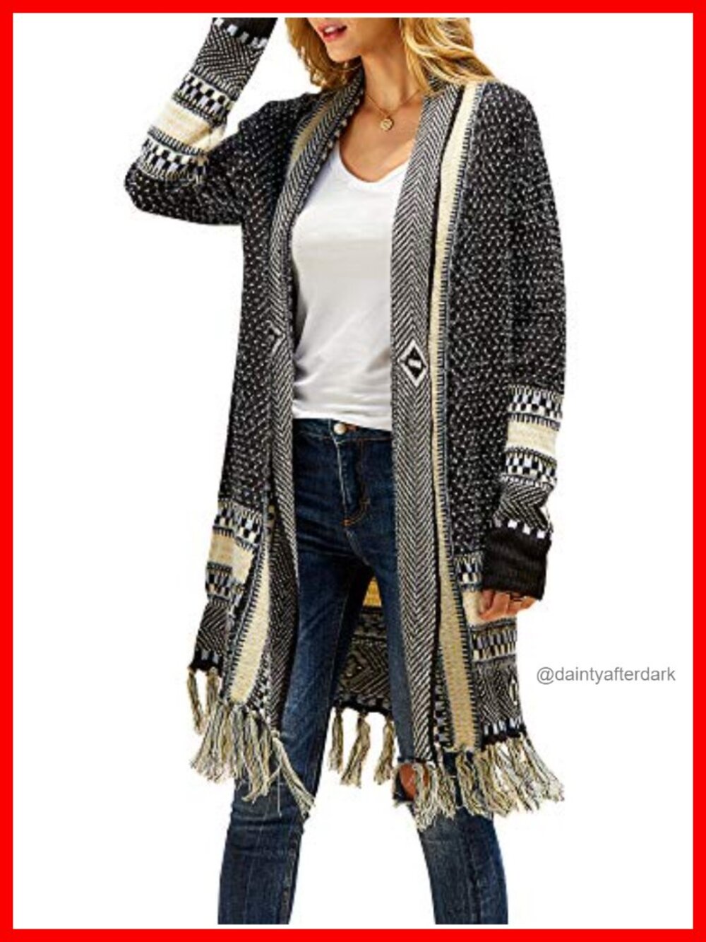 Boho Open Front Maxi Cardigan Sweater Tassel Fringe Knit